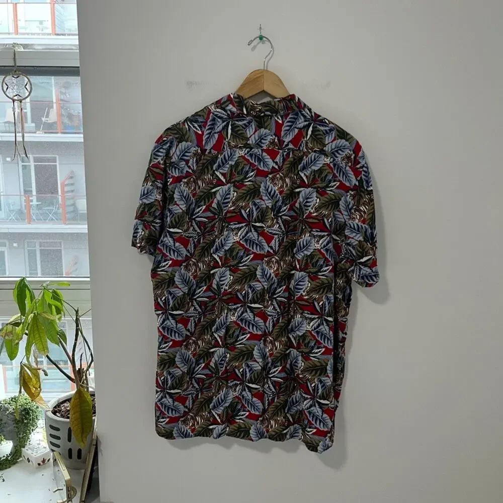 Banana Republic Men's Hawaiian Palm Leaf Print Button Up Top Size Large